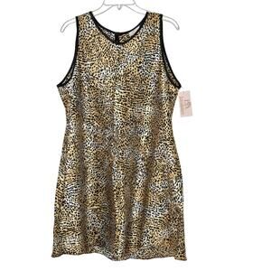 Vintage LA Intimates Leopard Cheetah Nightgown XL Satin Sleeveless NWT Tan Black
